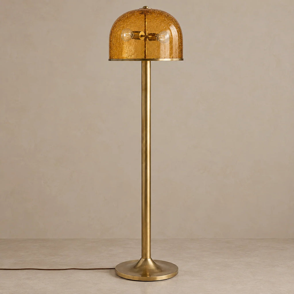 Crackle Collection | Modern Floor Lamp with Amber Glass Dome & Aged Brass Base | Stylish Ambient Lighting for Living Room 0