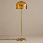 Crackle Collection | Modern Floor Lamp with Amber Glass Dome & Aged Brass Base | Stylish Ambient Lighting for Living Room 0