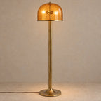 Crackle Collection | Modern Floor Lamp with Amber Glass Dome & Aged Brass Base | Stylish Ambient Lighting for Living Room 1