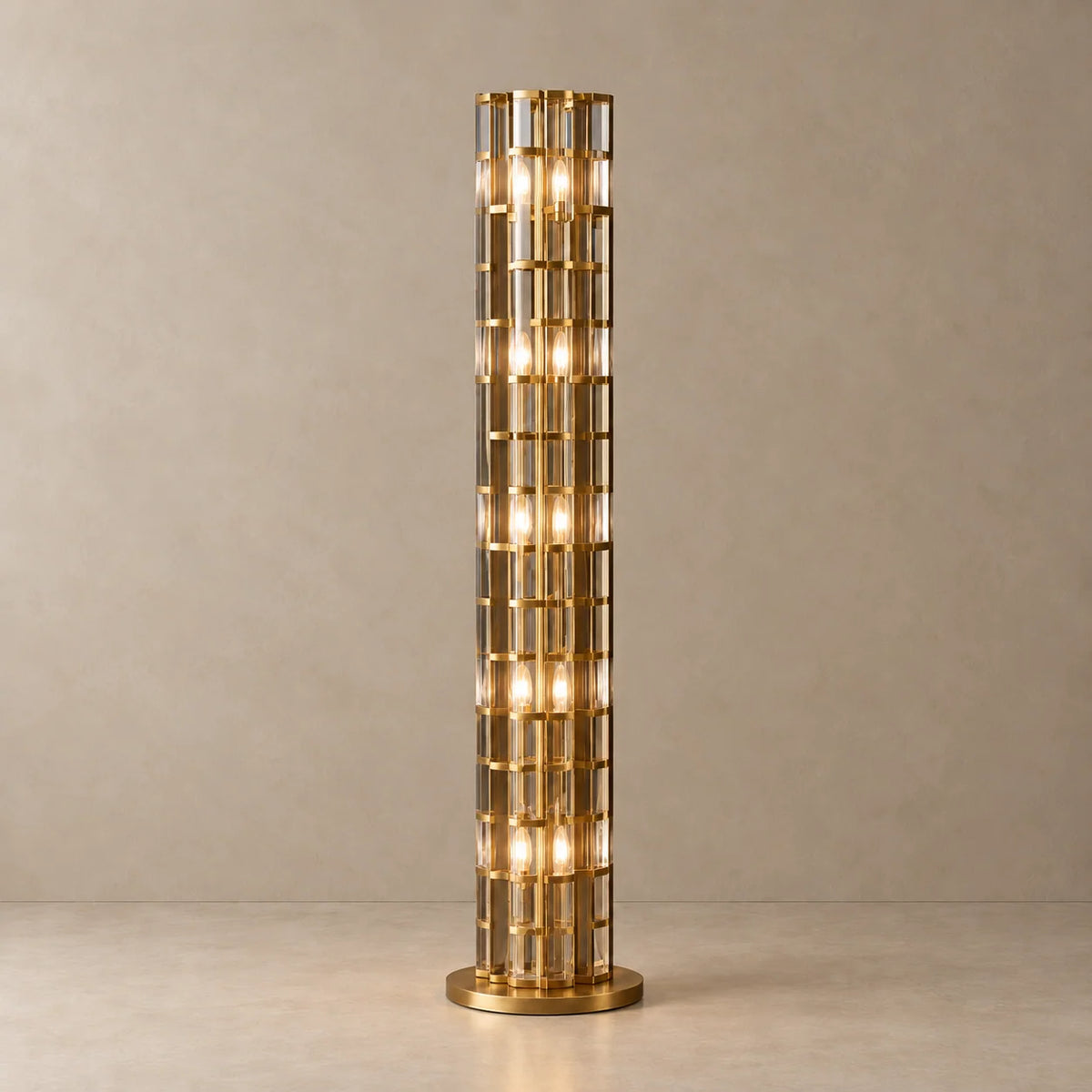 Crystal Glow Collection | Modern Brass Floor Lamp with Amber Crystal Rods | Art Deco Style Lighting for Elegant Interiors 1