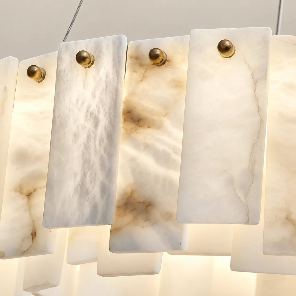 Elegant Alabaster Chandelier Light with Adjustable Height | Modern Design for Dining Room Ambiance 3