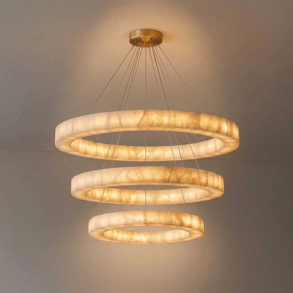 Elegant Alabaster Chandelier | Modern 3-Tier Light Fixture with Adjustable Height for Dining Rooms 1