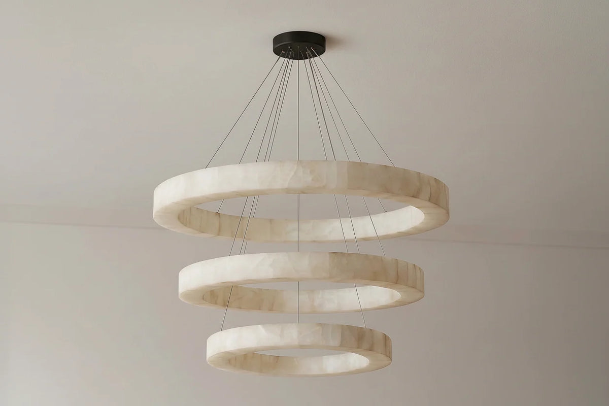 Elegant Alabaster Chandelier | Modern 3-Tier Light Fixture with Adjustable Height for Dining Rooms 2