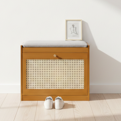 Elegant Bamboo Shoe Storage Bench with Cushioned Seating | Stylish Entryway Solution for Organized Living 1