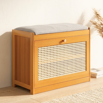 Elegant Bamboo Shoe Storage Bench with Cushioned Seating | Stylish Entryway Solution for Organized Living 12