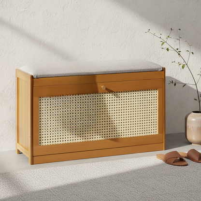 Elegant Bamboo Shoe Storage Bench with Cushioned Seating | Stylish Entryway Solution for Organized Living 3