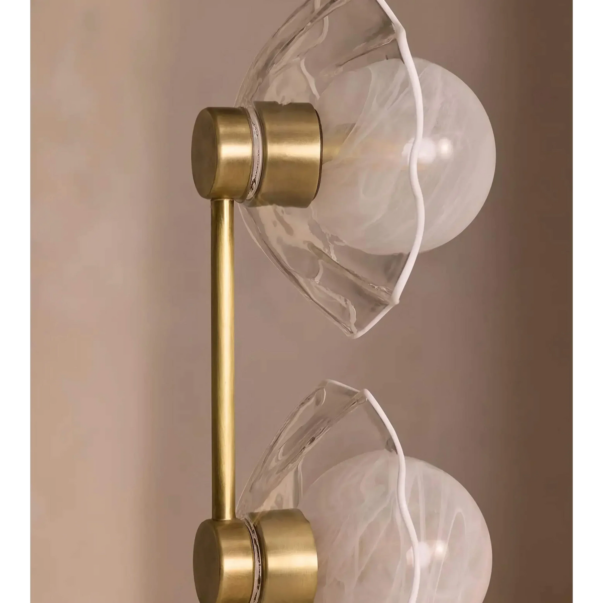 Elegant Brass Floor Lamp with Marble Base & Dual Glass Diffusers for Stylish Ambient Lighting 2