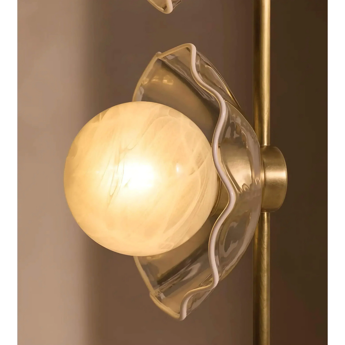 Elegant Brass Floor Lamp with Marble Base & Dual Glass Diffusers for Stylish Ambient Lighting 3