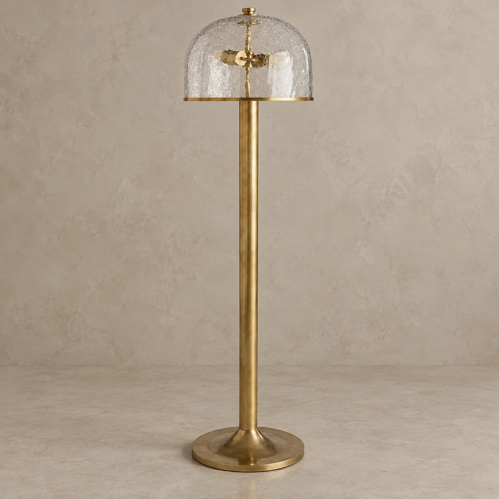 Elegant Crackle Glass Floor Lamp with Aged Brass Finish | Modern Design for Ambient Lighting in Living Room 0