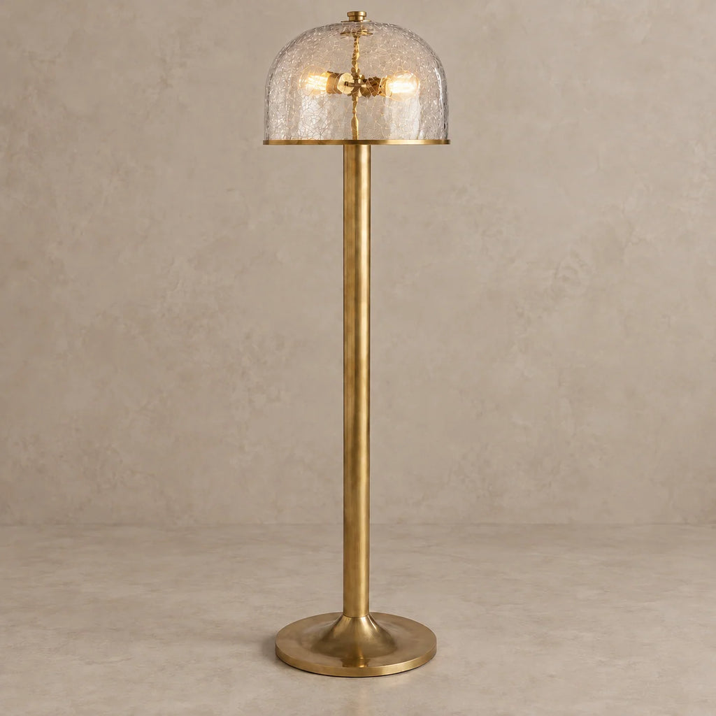 Elegant Crackle Glass Floor Lamp with Aged Brass Finish | Modern Design for Ambient Lighting in Living Room 1