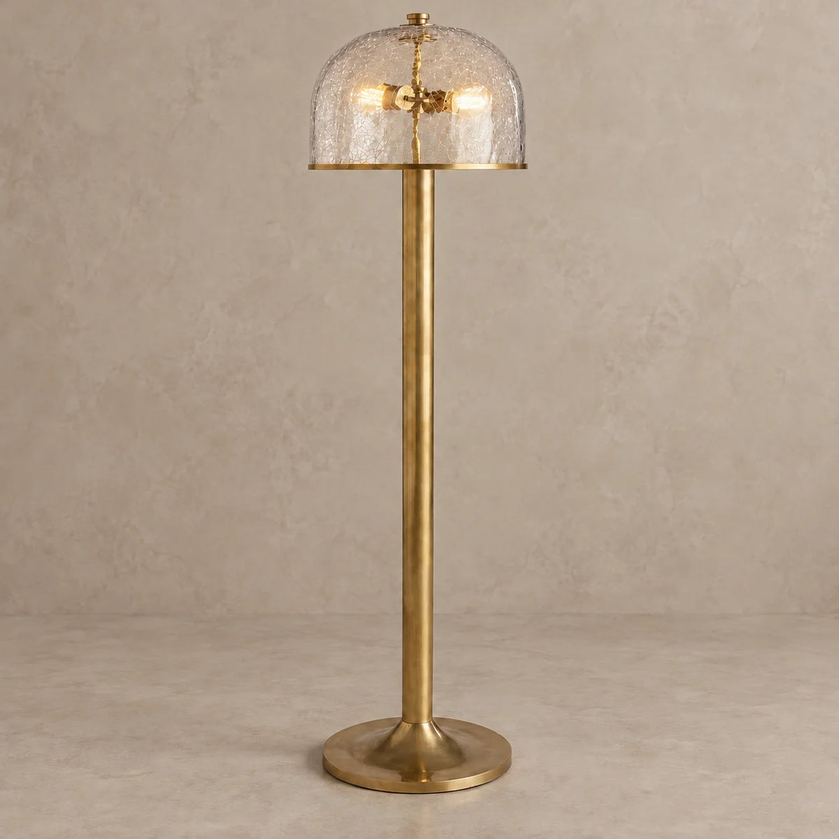 Elegant Crackle Glass Floor Lamp with Aged Brass Finish | Modern Design for Ambient Lighting in Living Room 1