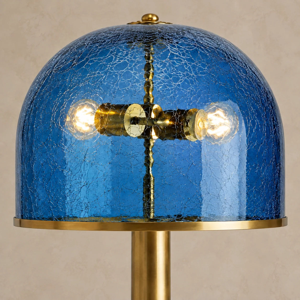 Elegant Crackle Glass Floor Lamp with Marine Blue Shade & Aged Brass Finish for Ambient Lighting 2
