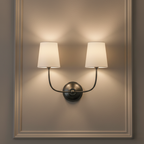 Elegant Double Wall Sconce Lighting with Brass Arms & Fabric Shades | Modern Wall Lights for Inviting Ambient Glow 1