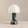 Elegant Green Marble Table Lamp with Glass Dome & Brass Accents | Stylish Bedside Lighting for Ambient Decor 0