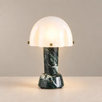 Elegant Green Marble Table Lamp with Glass Dome & Brass Accents | Stylish Bedside Lighting for Ambient Decor 1