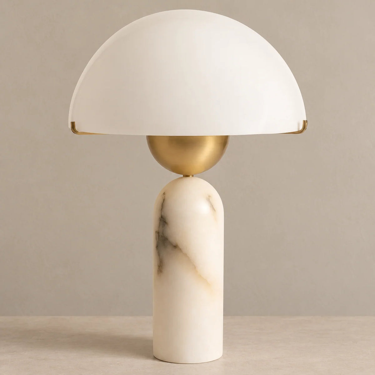 Elegant Marble Table Lamp with Brass Stem & Half-Dome Shade | Stylish Bedside Lighting for Ambient Illumination 0
