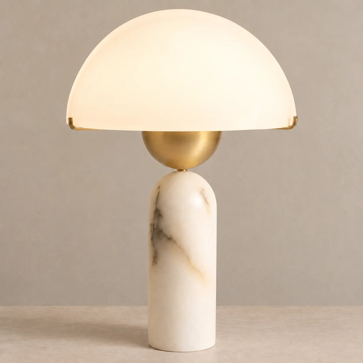 Elegant Marble Table Lamp with Brass Stem & Half-Dome Shade | Stylish Bedside Lighting for Ambient Illumination 1