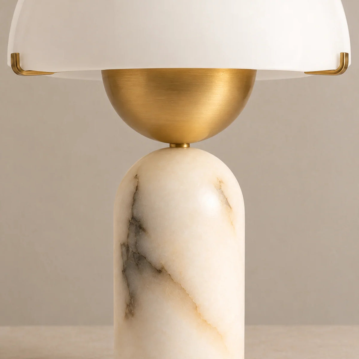 Elegant Marble Table Lamp with Brass Stem & Half-Dome Shade | Stylish Bedside Lighting for Ambient Illumination 2