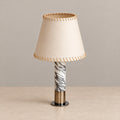 Elegant Marble Table Lamp with Hand-Stitched Shade | Modern Design for Cozy Ambiance 0