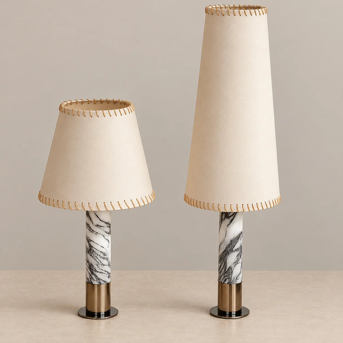 Elegant Marble Table Lamp with Hand-Stitched Shade | Modern Design for Cozy Ambiance 1