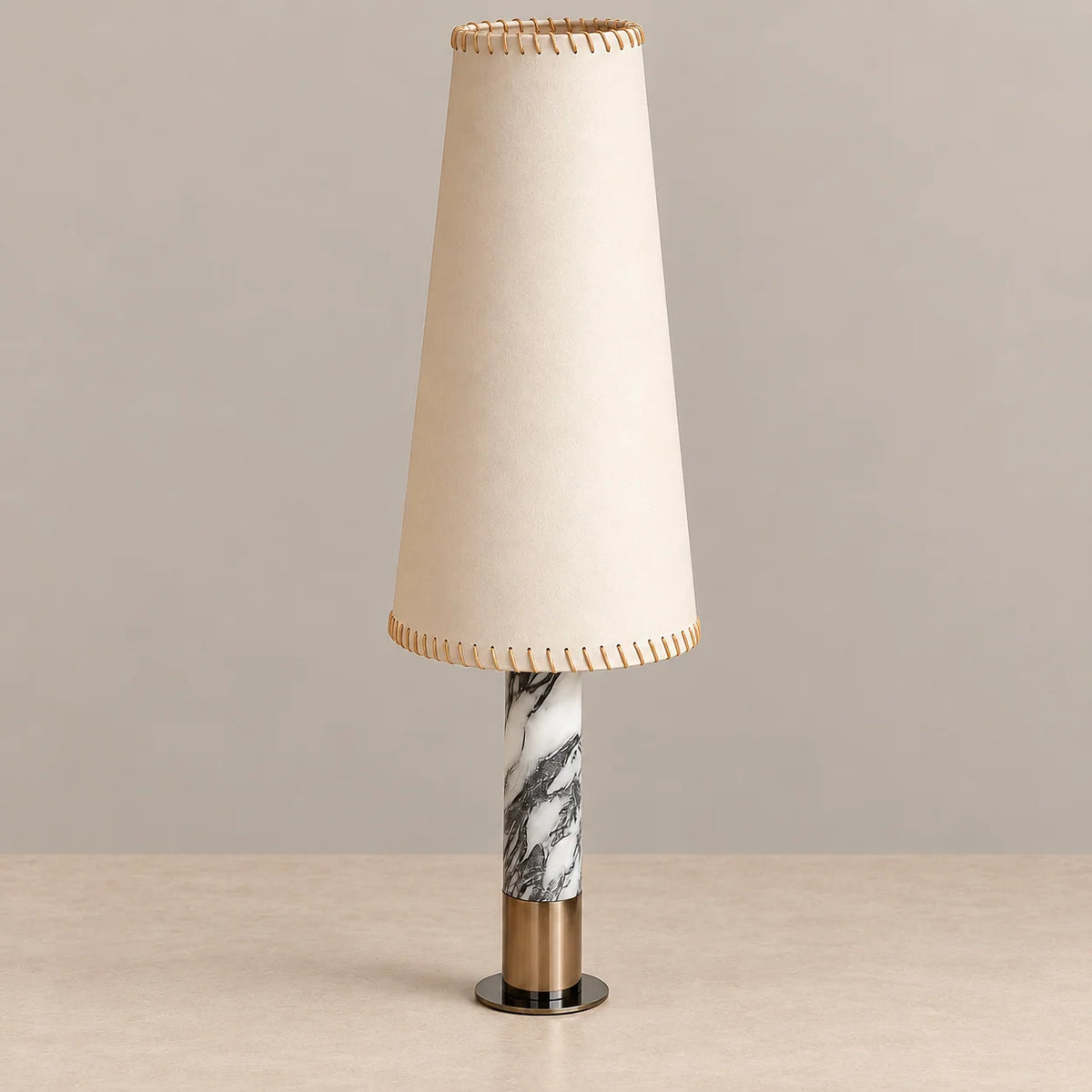 Elegant Marble Table Lamp with Hand-Stitched Shade | Modern Design for Cozy Ambiance 4