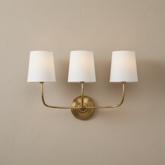 Elegant Mid-Century Wall Sconce Lighting with Three Fabric Shades for Ambient Illumination 0