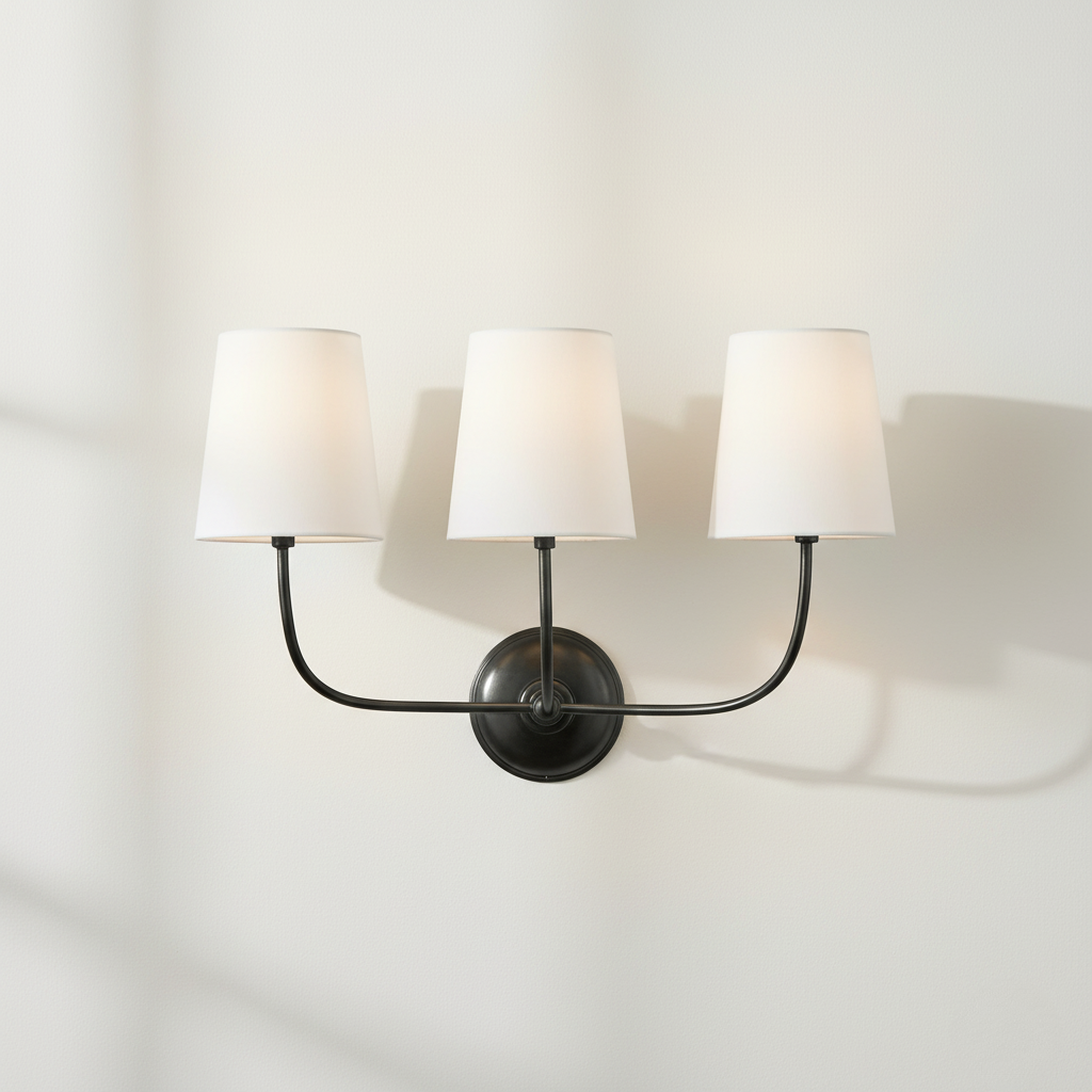 Elegant Mid-Century Wall Sconce Lighting with Three Fabric Shades for Ambient Illumination 1