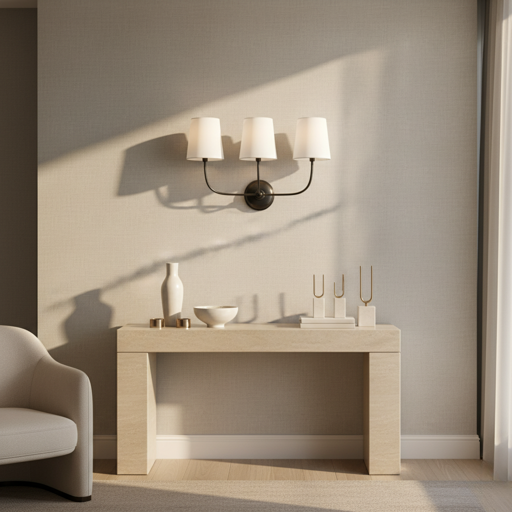 Elegant Mid-Century Wall Sconce Lighting with Three Fabric Shades for Ambient Illumination 4
