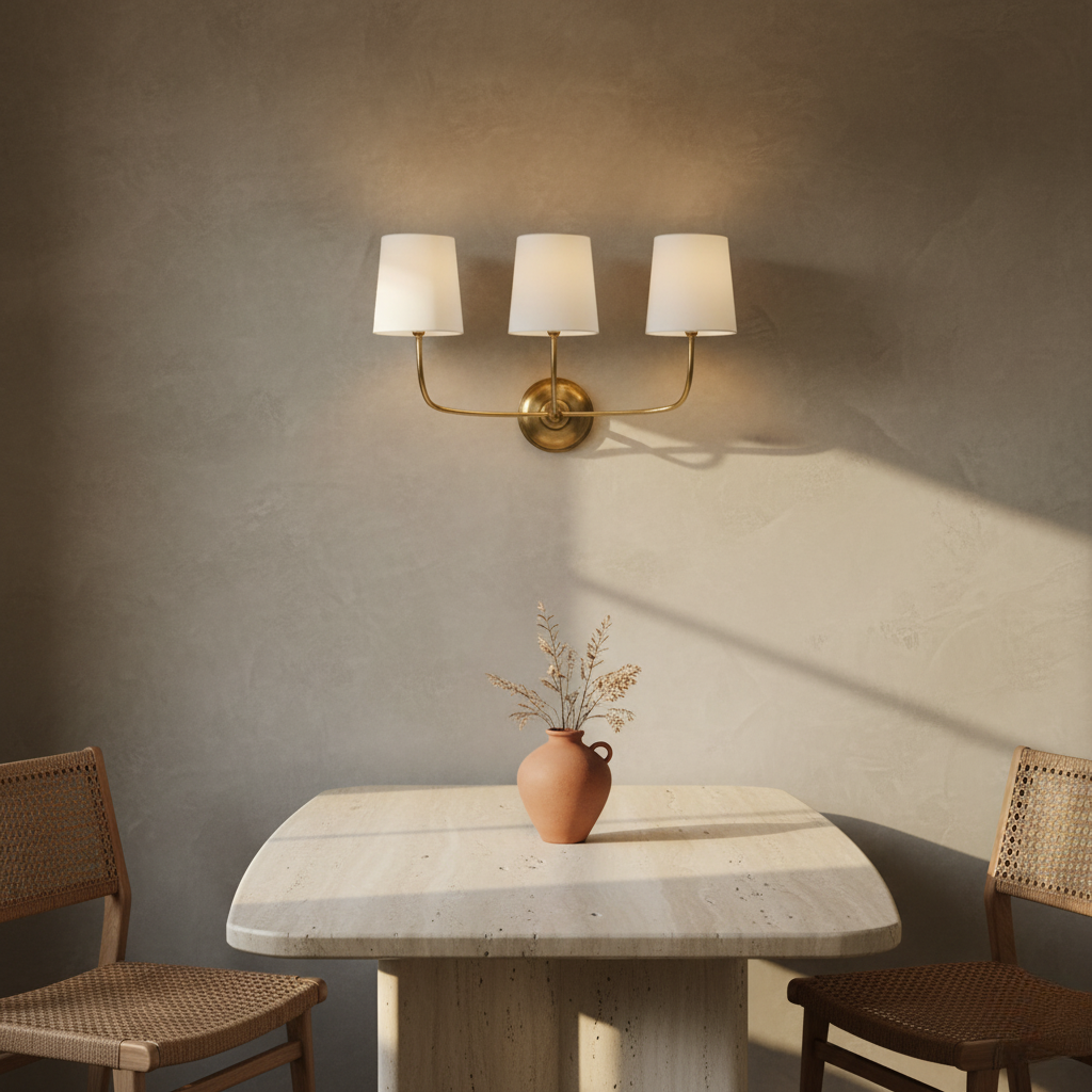 Elegant Mid-Century Wall Sconce Lighting with Three Fabric Shades for Ambient Illumination 6
