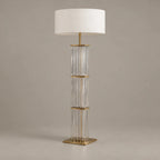 Elegant Modern Floor Lamp with Brass Base & Fabric Shade | Stylish Lighting Solution for Warm Ambient Glow 0