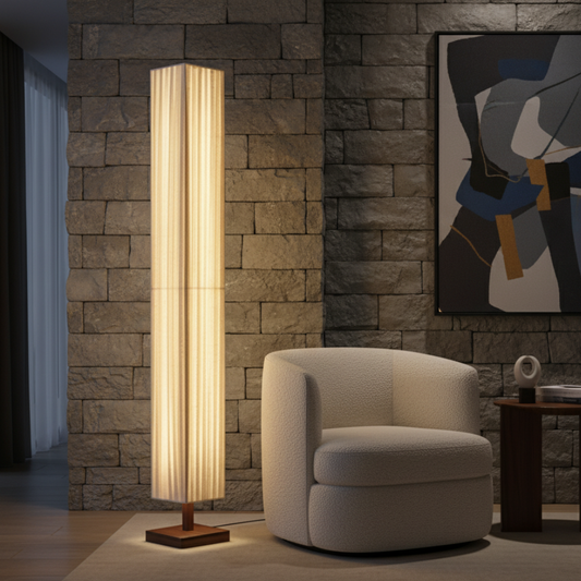 Elegant Modern Floor Lamp with Soft Warm LED Light | Premium Walnut Wood Design for Tranquil Living Spaces 0