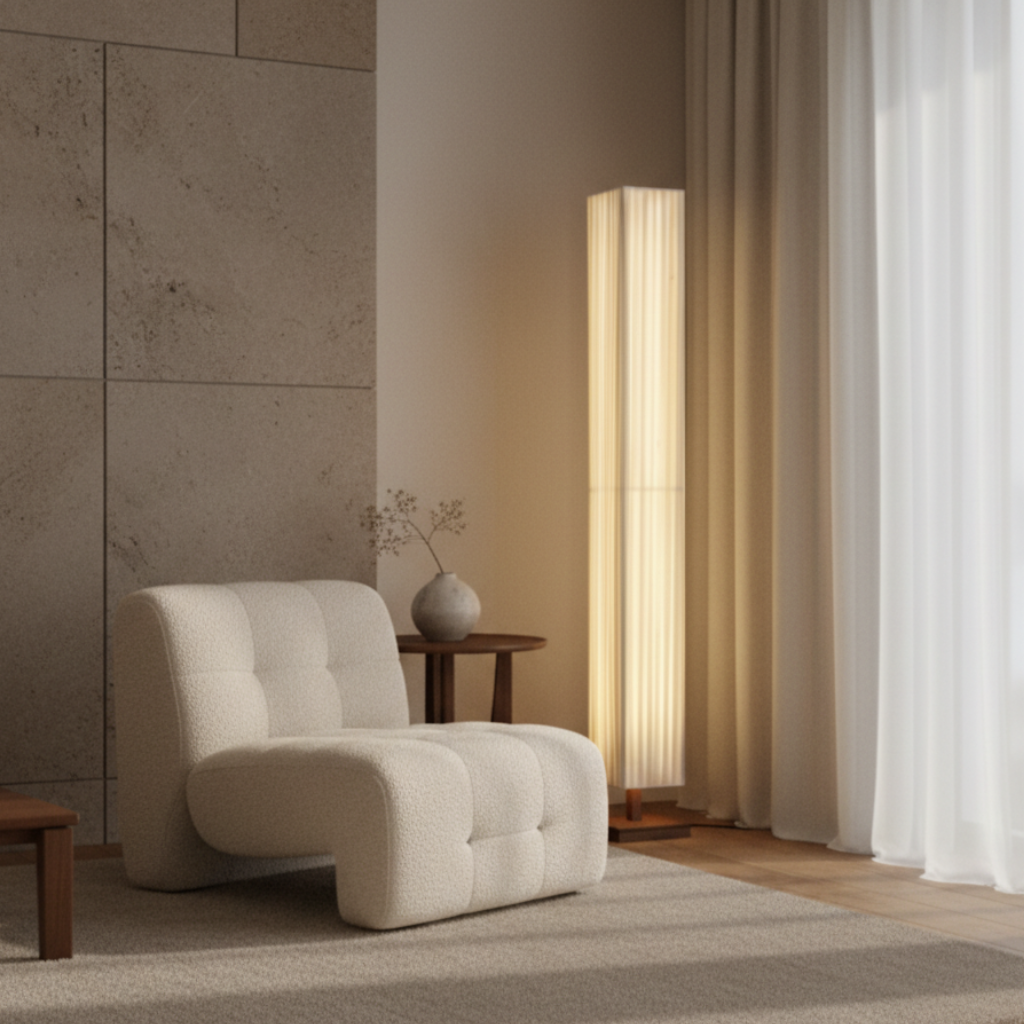 Elegant Modern Floor Lamp with Soft Warm LED Light | Premium Walnut Wood Design for Tranquil Living Spaces 1