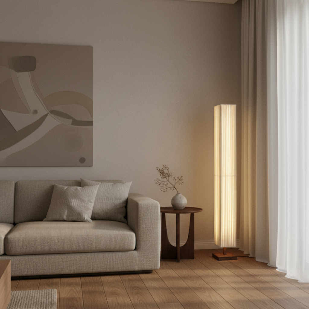 Elegant Modern Floor Lamp with Soft Warm LED Light | Premium Walnut Wood Design for Tranquil Living Spaces 2