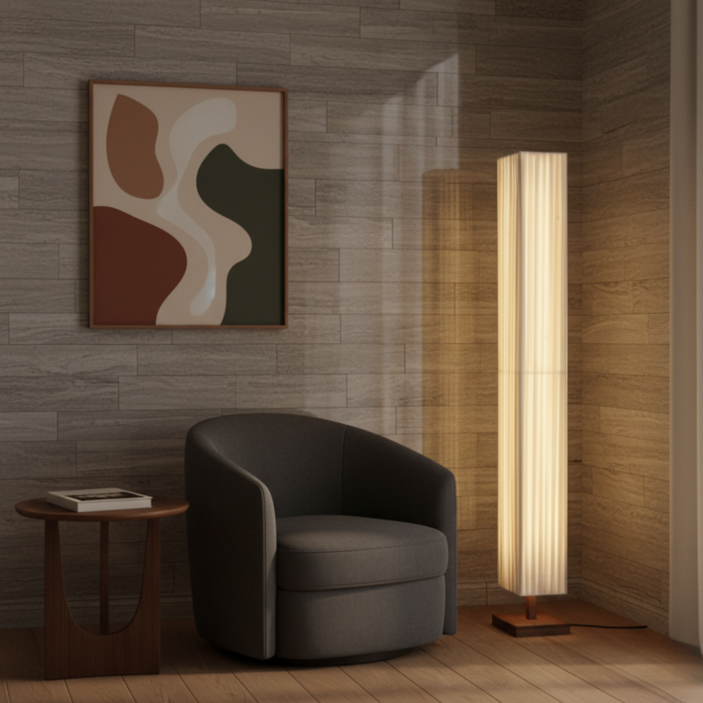 Elegant Modern Floor Lamp with Soft Warm LED Light | Premium Walnut Wood Design for Tranquil Living Spaces 3