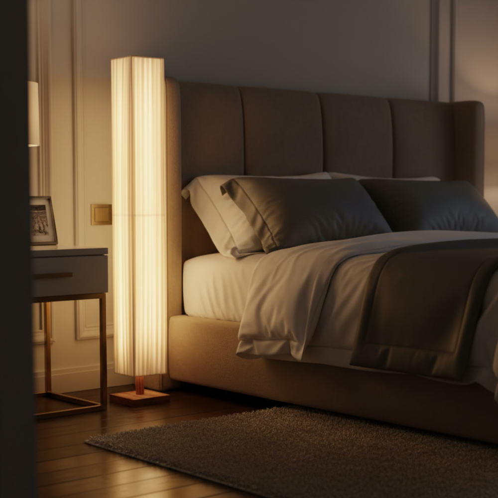 Elegant Modern Floor Lamp with Soft Warm LED Light | Premium Walnut Wood Design for Tranquil Living Spaces 4
