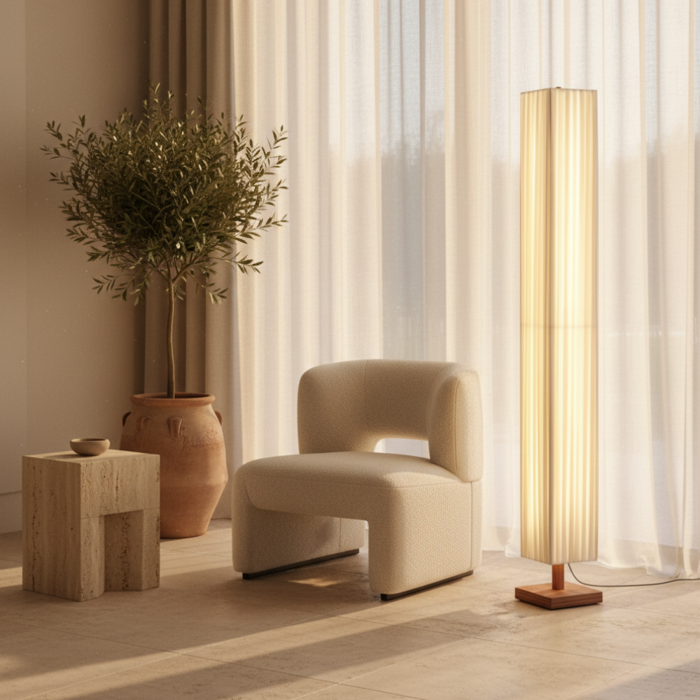 Elegant Modern Floor Lamp with Soft Warm LED Light | Premium Walnut Wood Design for Tranquil Living Spaces 5