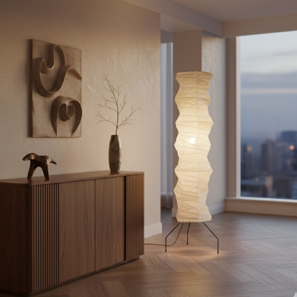 Elegant Organic Floor Lamp | Modern Japanese Design with Warm Glow | Serene Ambience for Living Room 0