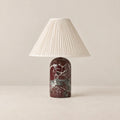 Elegant Red Marble Table Lamp with Pleated Linen Shade | Soft Ambient Lighting for Living Room and Bedroom 0