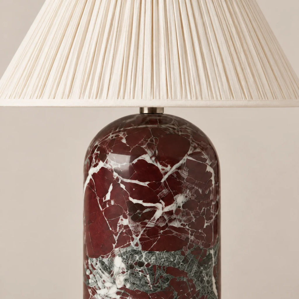 Elegant Red Marble Table Lamp with Pleated Linen Shade | Soft Ambient Lighting for Living Room and Bedroom 2