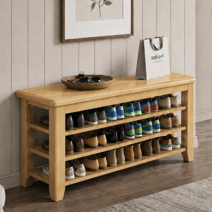 Elegant Solid Wood Shoe Bench with 3 Tiers & Widened Seat | Stylish Entryway Storage Solution for Organized Living 0