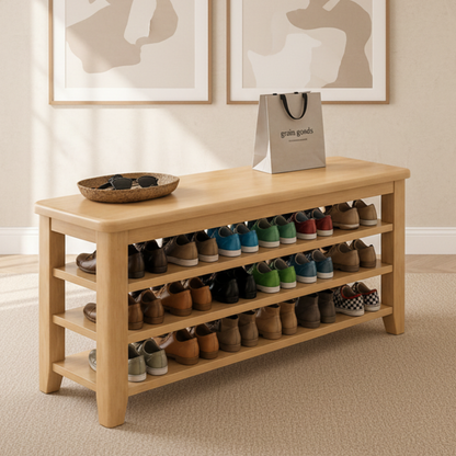Elegant Solid Wood Shoe Bench with 3 Tiers & Widened Seat | Stylish Entryway Storage Solution for Organized Living 1