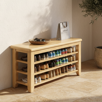 Elegant Solid Wood Shoe Bench with 3 Tiers & Widened Seat | Stylish Entryway Storage Solution for Organized Living 2