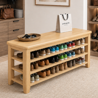 Elegant Solid Wood Shoe Bench with 3 Tiers & Widened Seat | Stylish Entryway Storage Solution for Organized Living 3