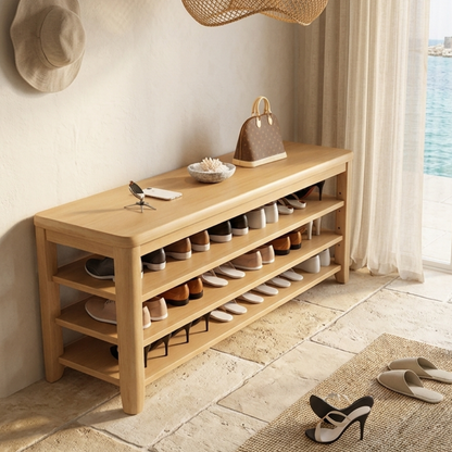 Elegant Solid Wood Shoe Bench with 3 Tiers & Widened Seat | Stylish Entryway Storage Solution for Organized Living 4