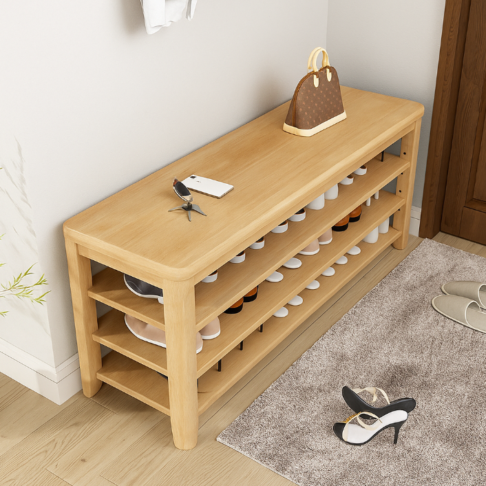 Elegant Solid Wood Shoe Bench with 3 Tiers & Widened Seat | Stylish Entryway Storage Solution for Organized Living 5