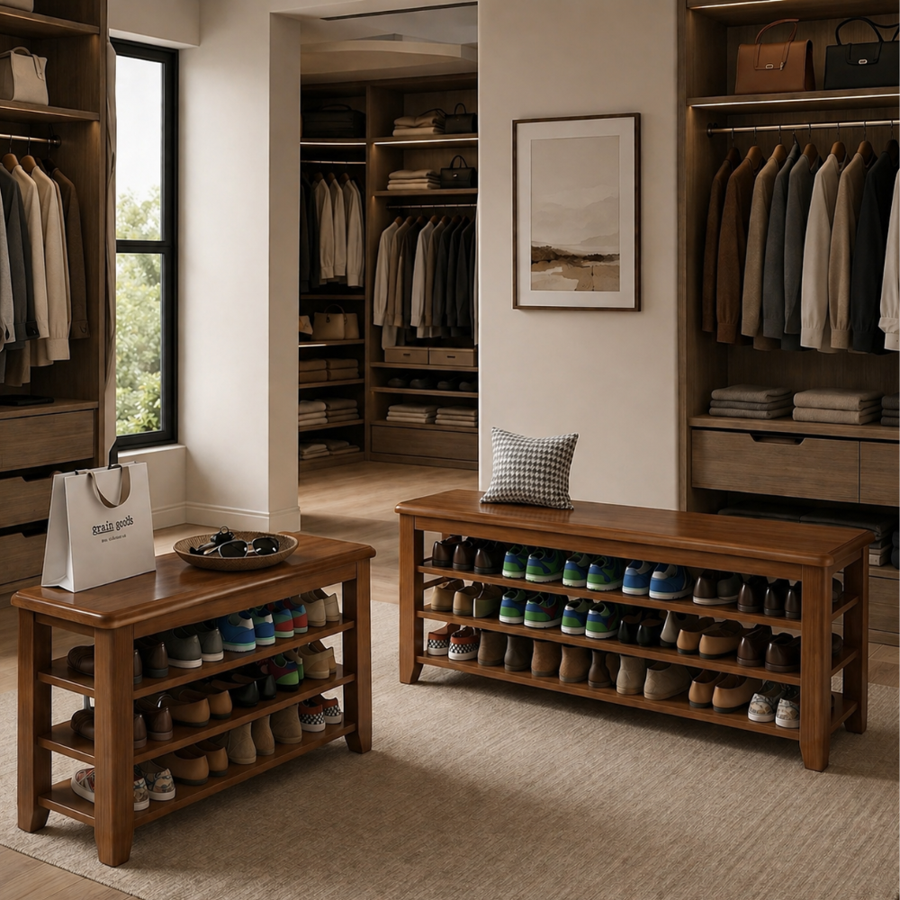 Elegant Solid Wood Shoe Bench with 3 Tiers & Widened Seat | Stylish Entryway Storage Solution for Organized Living 8