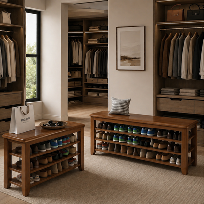 Elegant Solid Wood Shoe Bench with 3 Tiers & Widened Seat | Stylish Entryway Storage Solution for Organized Living 8