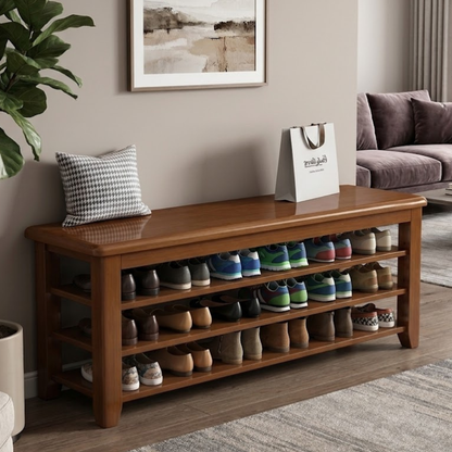 Elegant Solid Wood Shoe Bench with 3 Tiers & Widened Seat | Stylish Entryway Storage Solution for Organized Living 9