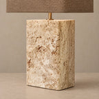 Elegant Table Lamp with Travertine Base and Brass Accents | Fabric Shade for Warm Ambient Lighting 2