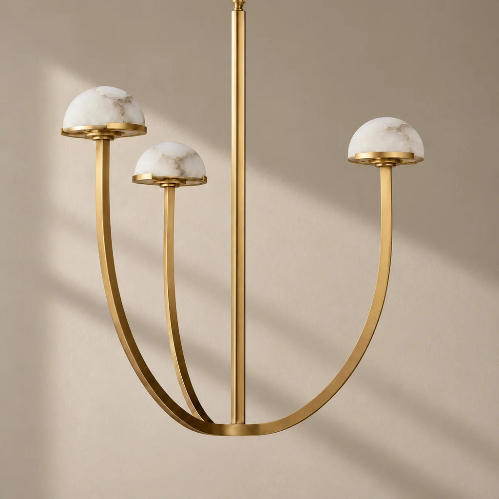 Elegant Tiered Chandelier Light with Hand-Carved Alabaster Domes | Modern Design for Dining Room Ambiance 0